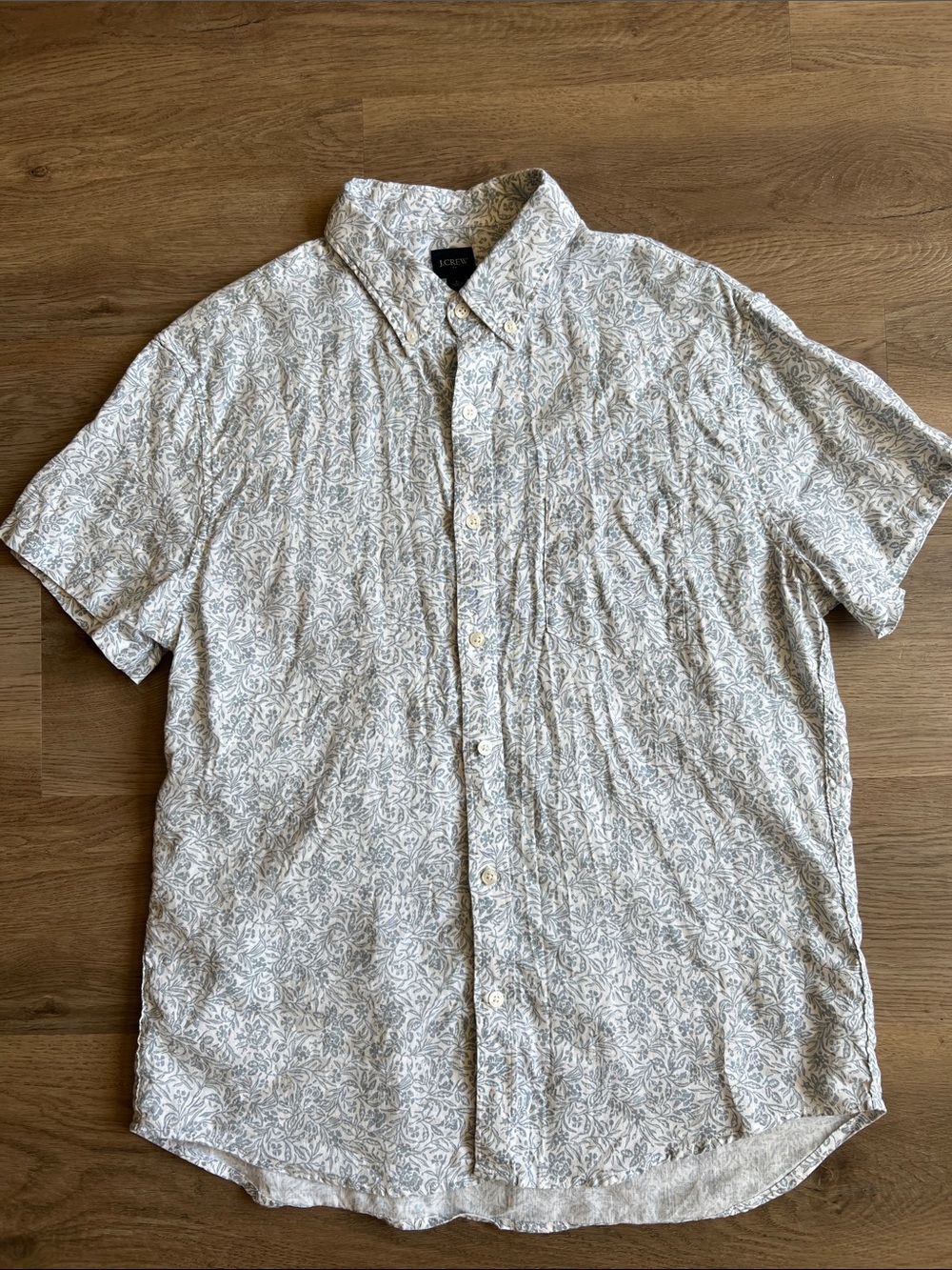 J. Crew White and Light Gray Floral Short-Sleeve Button-Up Shirt